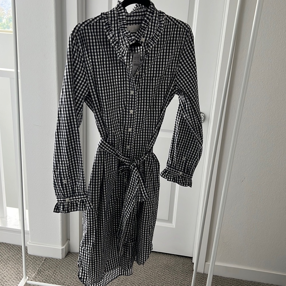 NWT JCrew Navy and White Gingham Shirt Dress Size 10